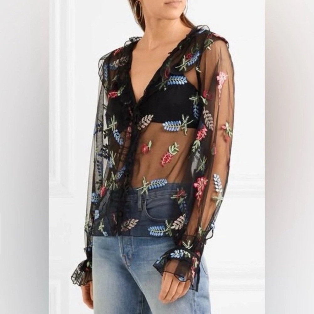 Alice McCall SOLD OUT Black Sheer Time Stands Still Embellished Floral Blouse 2